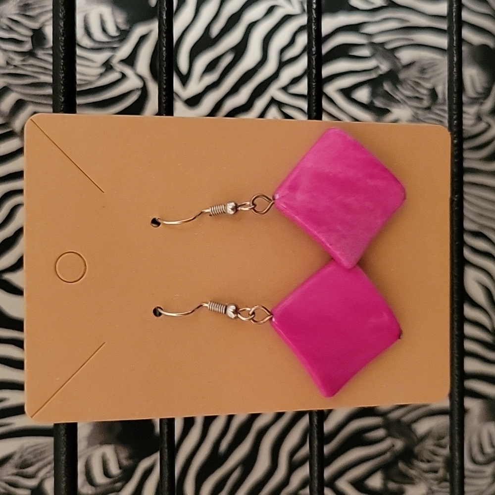 Hot Pink Square Bead Earrings